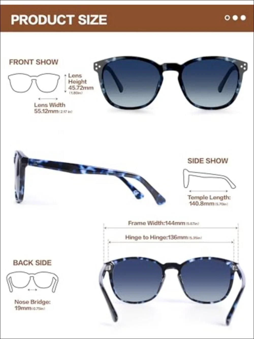 Polarized Sunglasses for Women Square Acetate Frame UV Protection